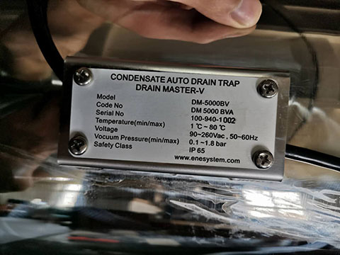 DrainMaster真空系统排水器DM-5000BV的铭牌
